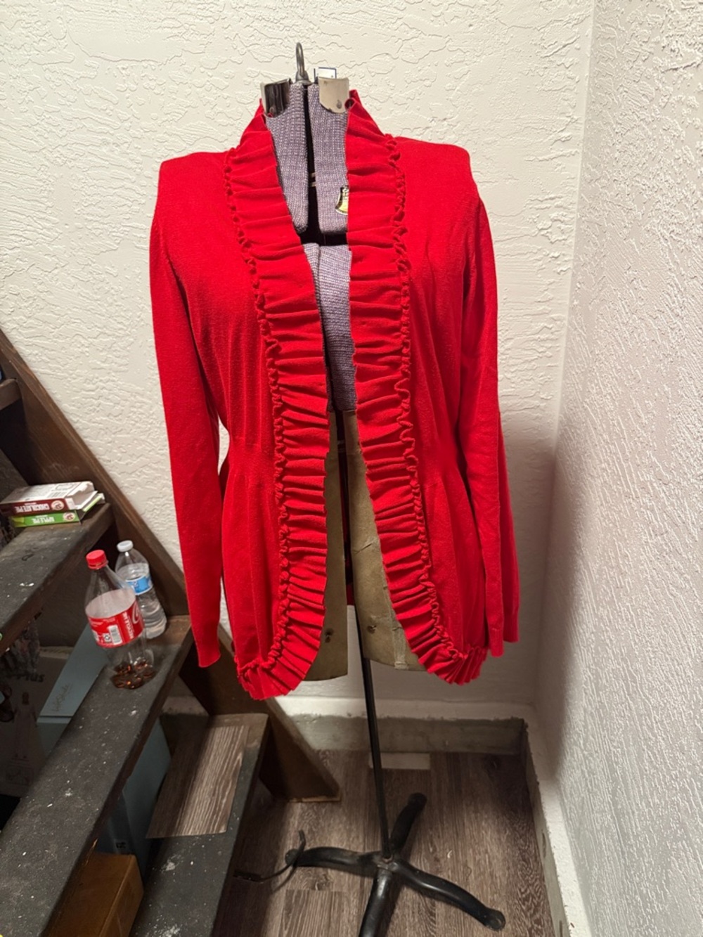 Addison Michelle Red Ruffle Trim Open Cardigan - Picture 6 of 6